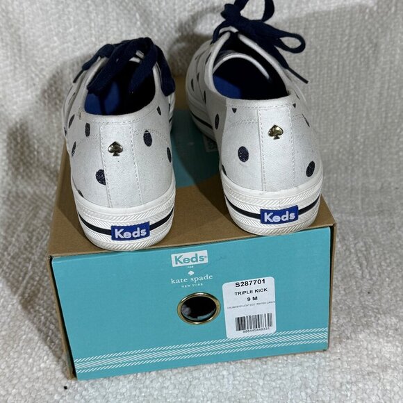 Keds x kate spade Platform Sneakers 9M White/Blue Glitter Dots EUC w/ Box - Picture 6 of 8